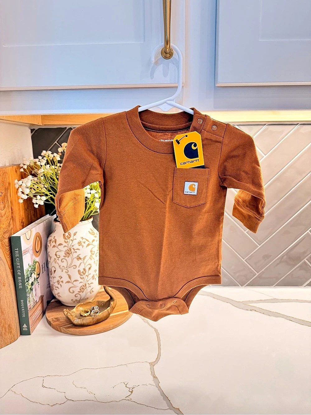 Carhartt Baby Long Sleeve onesie Brown Baby 3M